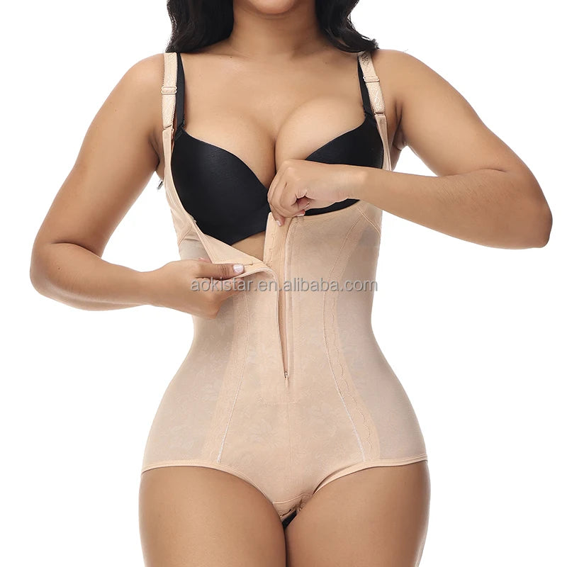 Adjustable Shoulder Straps Vest Bodysuit Zipper Hook Hourglass Post Surgery Fajas Colombianas Shapewear Push up Chest BodySha