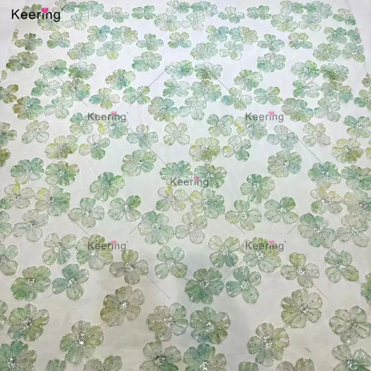 WFB-225 Keering Wholesale Price Competitive Price 3D Flower Embroidery Tulle Fabric Beaded Sequins for Dresses