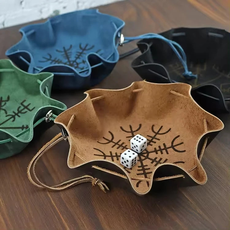 Cowhide DND Dice Holder Luxury Genuine Leather Dice Tray with Drawstring Design Personalized Vintage Leather Pouch