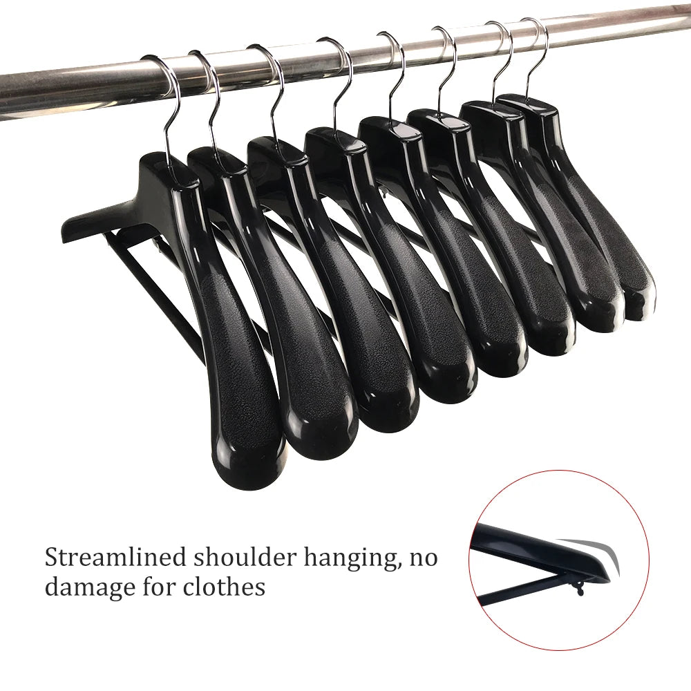 Coat Shoulder Hanger PP Plastic Eco-friendly Stainless Steel Anti-Slip Injection Wardrobe Everyday Use Black Flexible Flocked