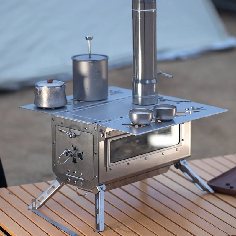Outdoor Camping Stoves Winter Tent Stove Wood Burning Stainless Steel Furnace Picnic BBQ Cooking Accessory Firewood Furnace
