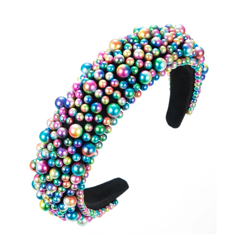 Solid Simple Pearl Headbands for Women Soft Wide Sponge Hairbands