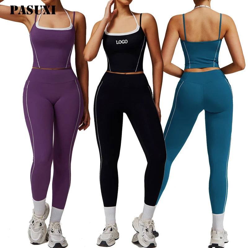 PASUXI 2026 New Wholesale 4Pcs Custom Sport Yoga Set Gym Sportswear Workout Clothing Woman Fitness Clothing Active Wear Set