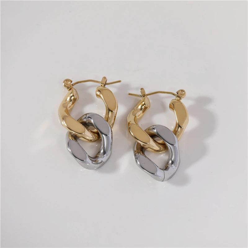 Fenny 18K PVD Plated Wholesale Tarnish Free Trendy Chunky Gold&Silver Link Chain Dangle Stainless Steel Hoop Earring for Wome