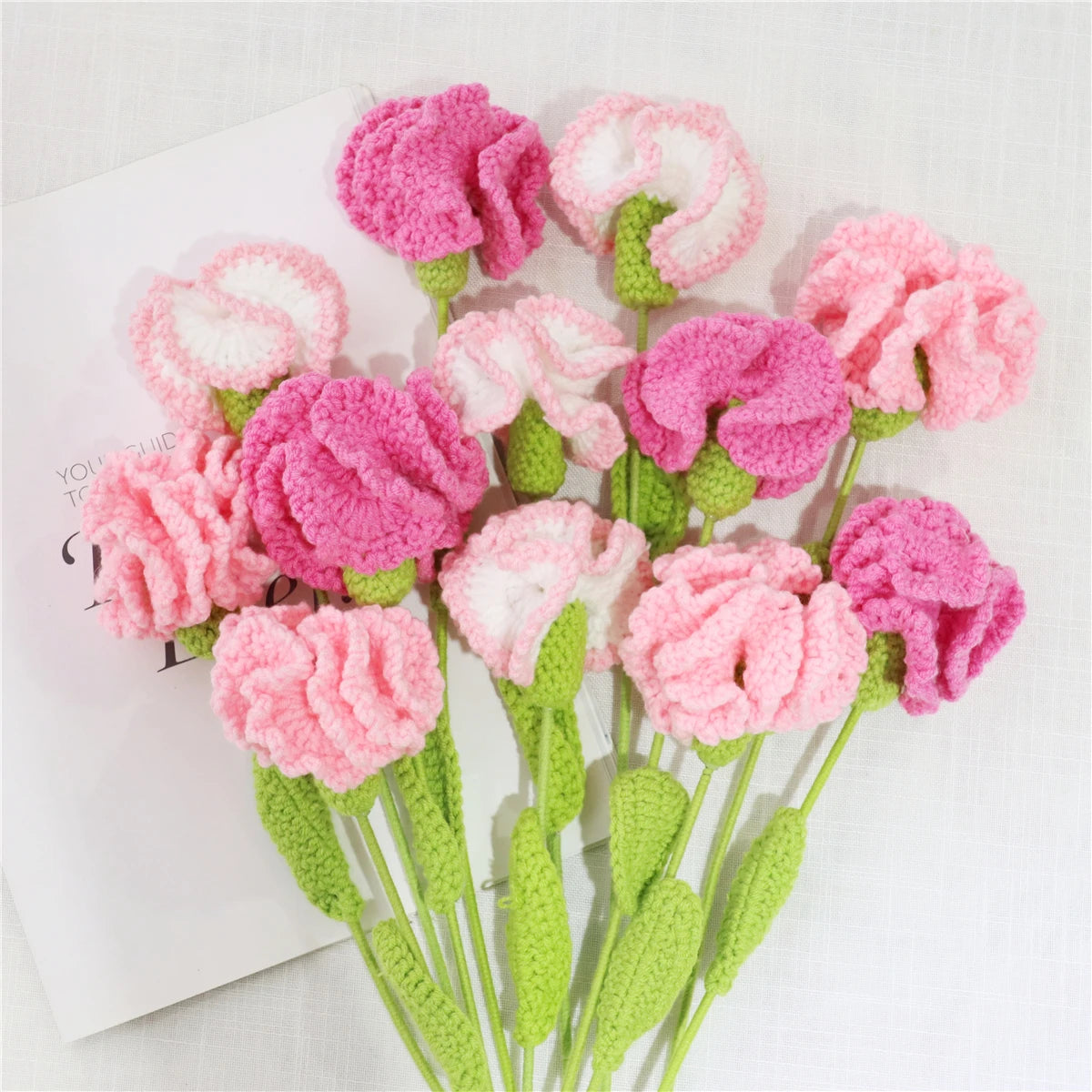 Romantic Artificial Knitted Flower Crochet Carnation Bouquet for Mother Girlfriend Gift