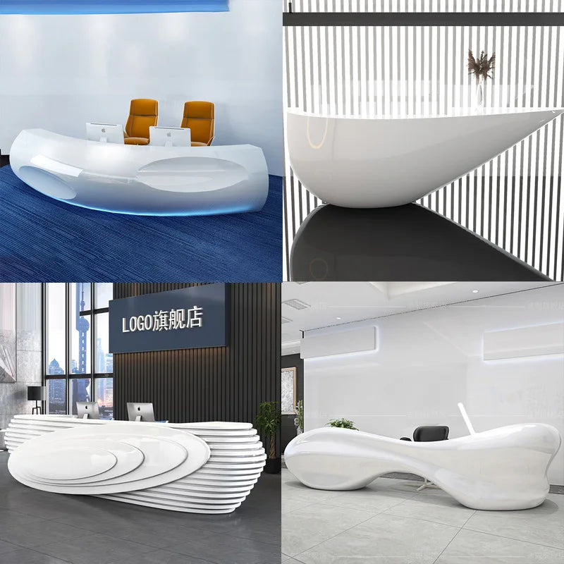 Factory Logo Minimalist White Reception Desk Wooden Cash Counter Table Office Beauty Front Desk