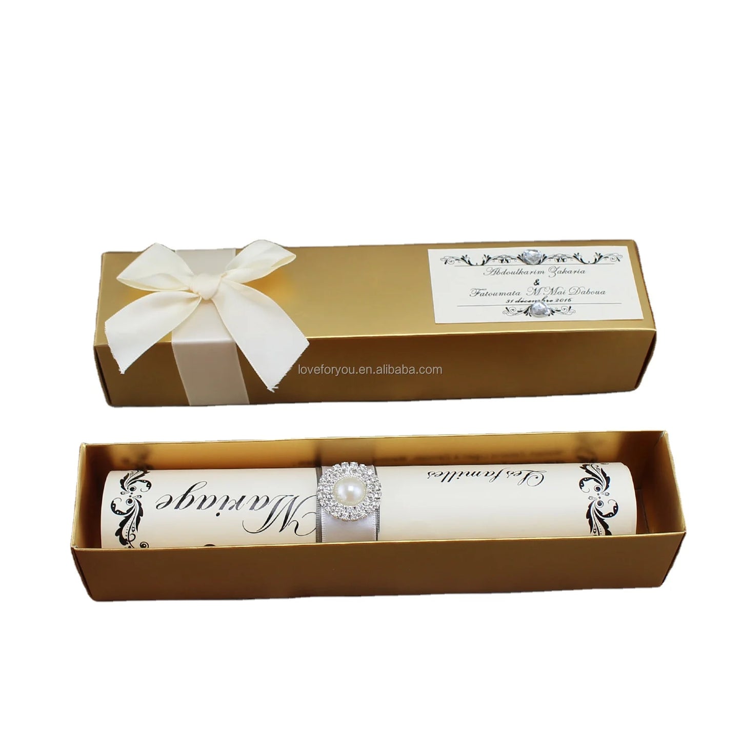 Unique Custom Elegant Luxury Paper Boxes Scroll Luxury Wedding Invitation Cards with Customized Text