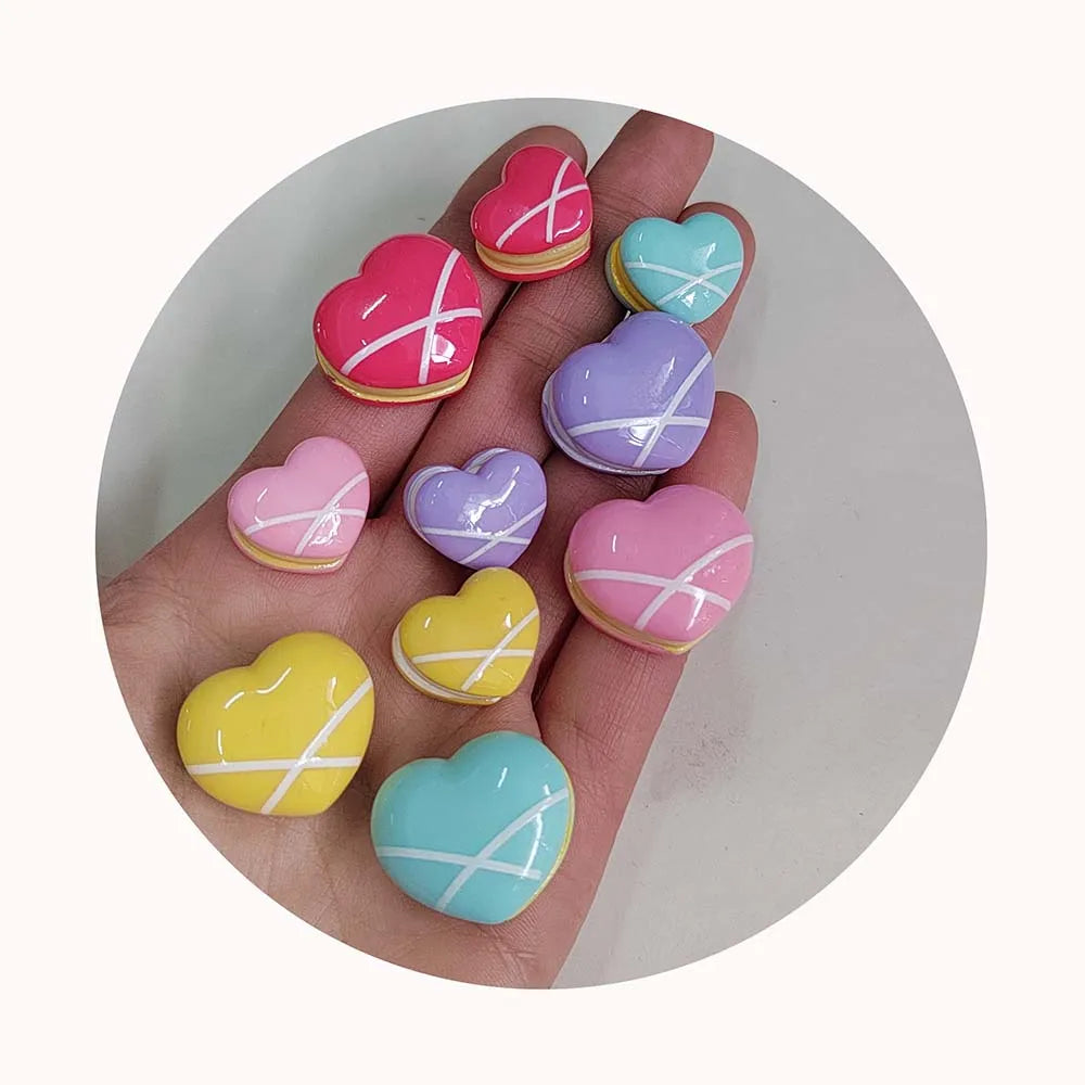 100pcs Kawaii Heart Macarons Hamburg Flatback Resin Cabochon Doll House Hair Bows Center DIY Phone Case Decoration Accessorie