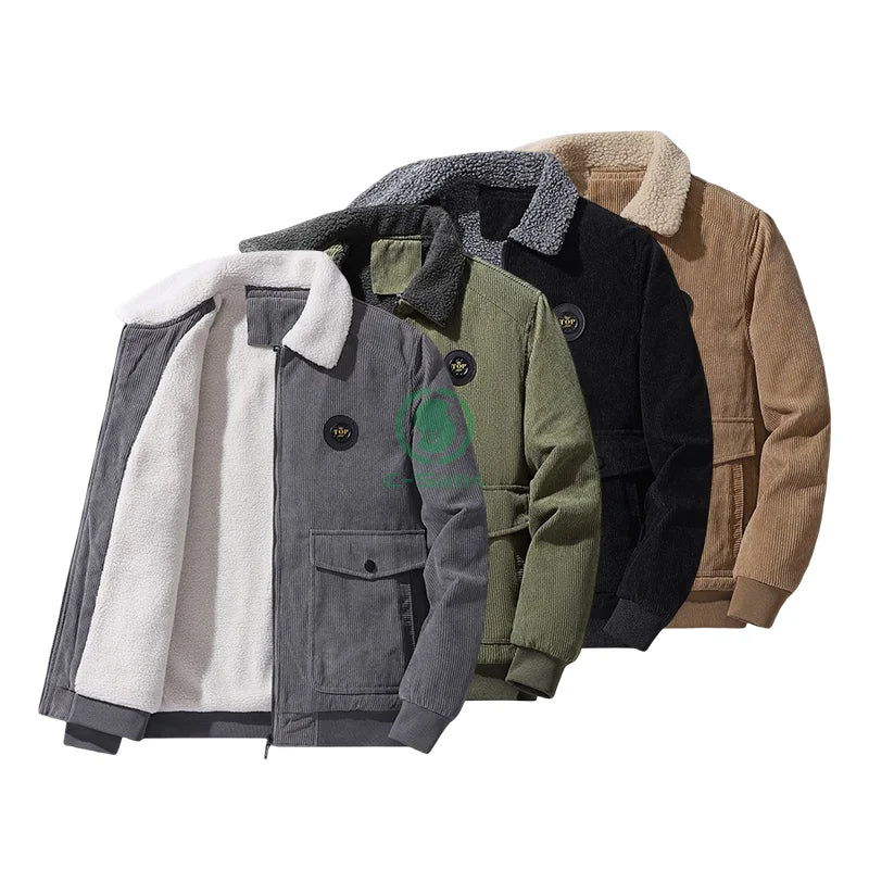 Custom Fleece Loose Casual Corduroy Men's Jacket Plus Size Men's Winter Varsity Fleece Jackets Thick and Warm Jacket