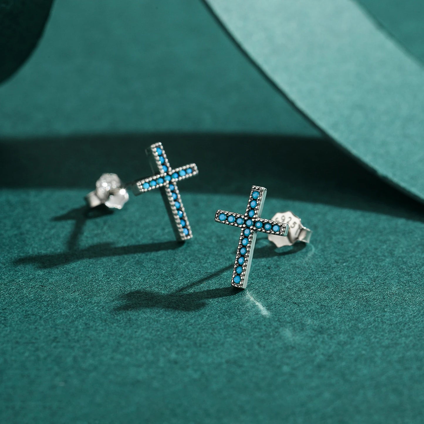 Simple Cross Turquoise Stud Earrings Solid 925 Sterling Silver Exquisite Classic Earring for Women Original Jewelry Gifts