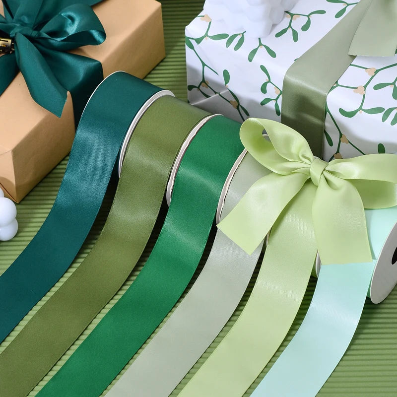 1.5 Inch Polyester Green Colors 38MM Solid Color Double Faced Satin Ribbon for Gift Bows 100 Yard Roll