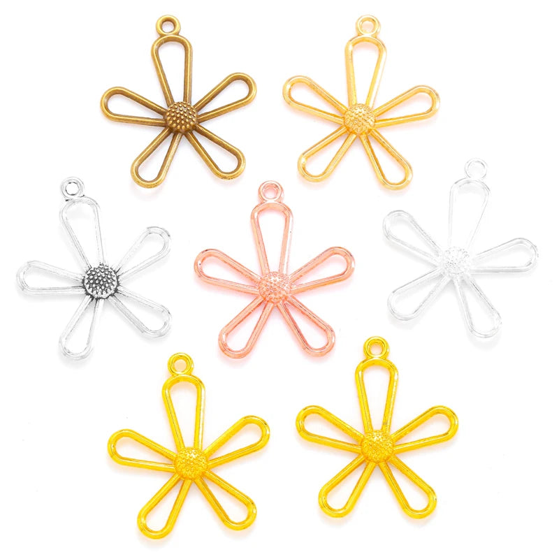 6 Color Hollow Out Flower Charm Alloy for Bracelet Necklace Pendant DIY Handmade Jewelry Accessories Making 28*25mm Q1160