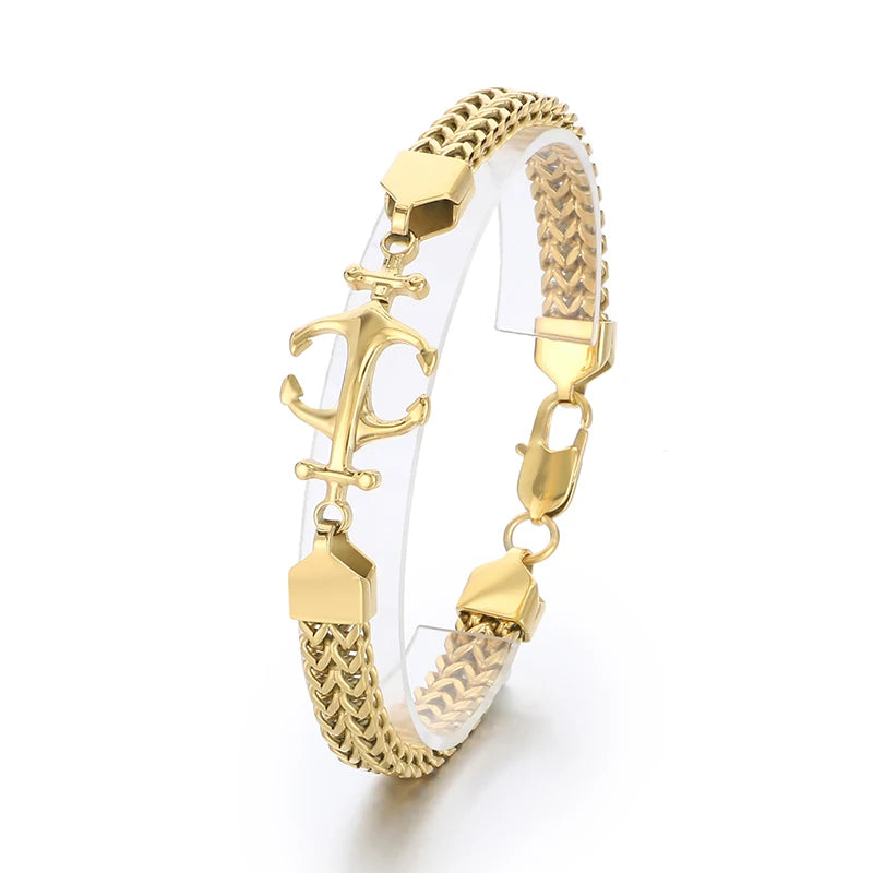 KALEN Unisex Vintage 200mm Stainless Steel Christian Cross Herringbone Chain Bracelet