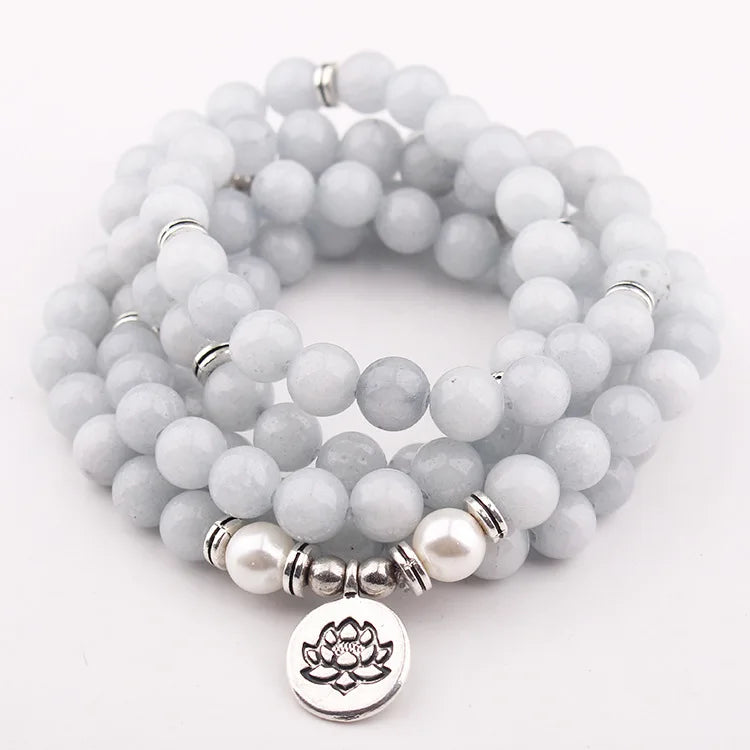 Hot Selling 8mm Blue Stone 108 Mara Ball Bracelet Necklace Lotus Charm Yoga Bracelet Direct From Manufacturer Fashion Jewelry