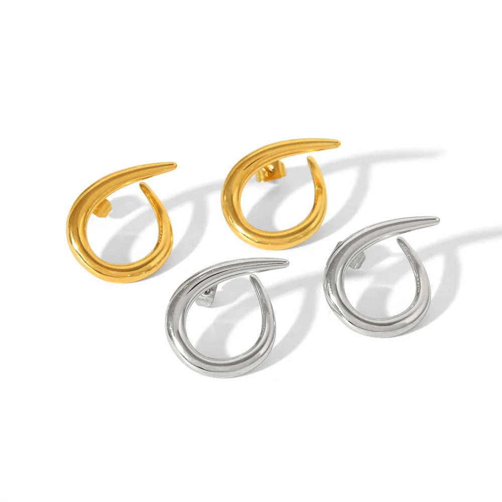 Simple Stainless Steel 18k Water Resistant Minimalist Simple Hollow Hook Digital Six Stud Earrings Exaggerated Earrings for G