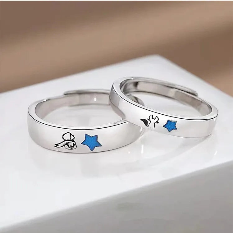 Romantic  and Fox Star Adjustable Couple Rings Open Finger Ring for Men Women Lover Valentine's Day Jewelry