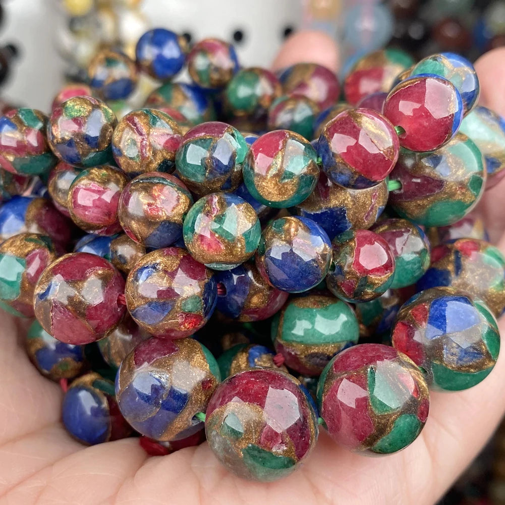 AsVrai U Natural Stone Multicolor Cloisonne Beads Loose Spacer Round Beads for Jewelry Making 4-12 MM DIY Bracelet Accessorie