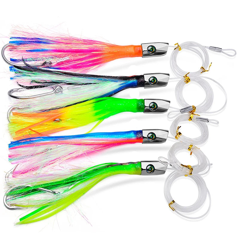 WEIHE 22cm 85g 5Colors Artificial Octopus Fishing Bait Soft Fishing Lure Zinc Alloy Head With 3D Eyes Soft Skirt 1.7m Line