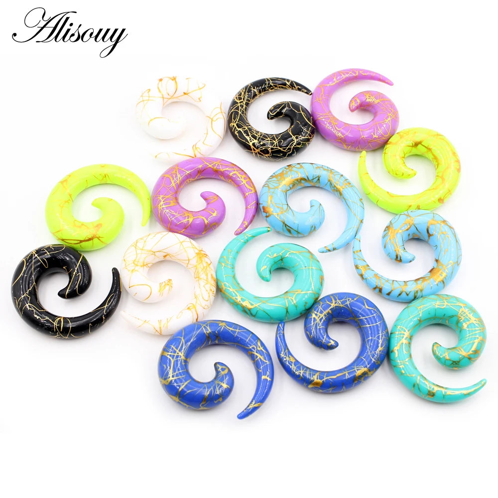 Wholesale 1.6mm-20mm Line Wave Dots Acrylic Spiral Ear Gauges Tunnels Plugs Stretcher Expander Earrings Piercing Body Jewelry