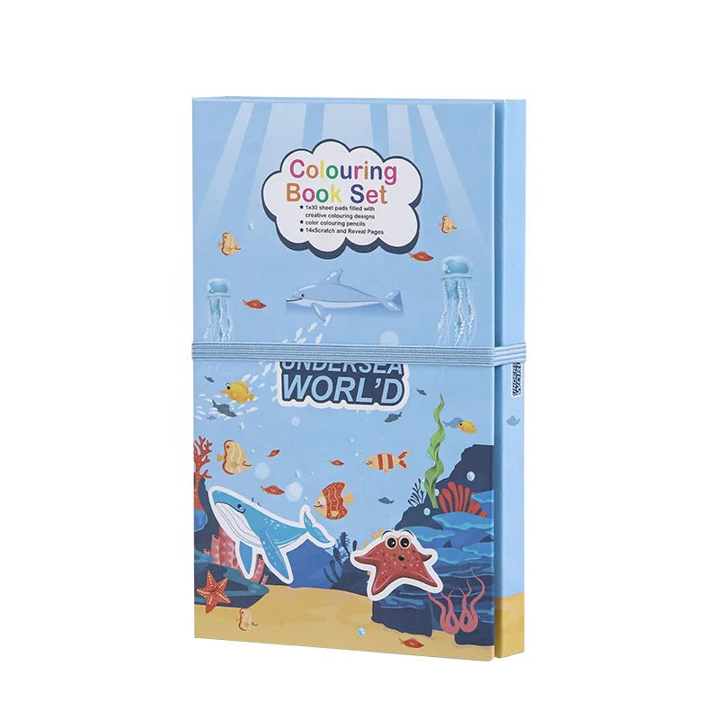 2024 New Arrivals Creative Kids Colouring Book Set Scratch Notebook Astronaut Rocket Theme Colored Pencil Drawing Notebook Se