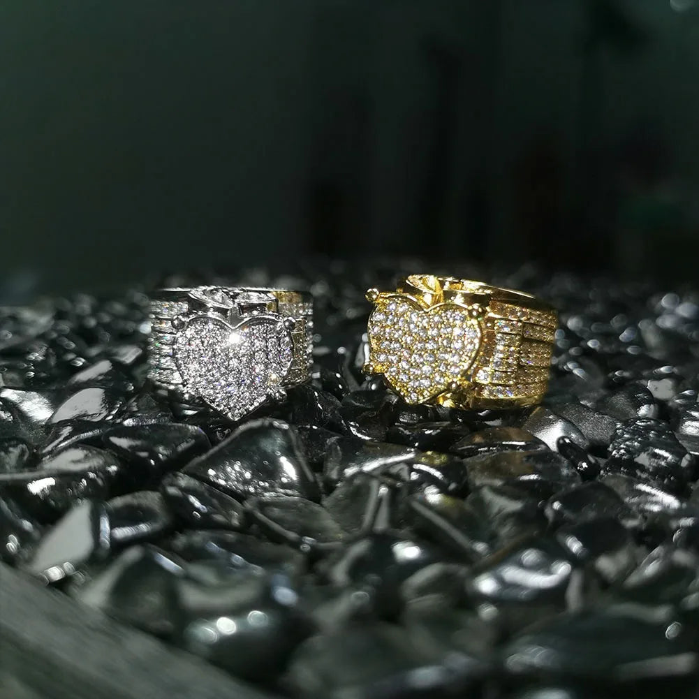 European and American Hip Hop Style Brass Gemstone Ring with Micro-inset Zircon Real Gold Plating