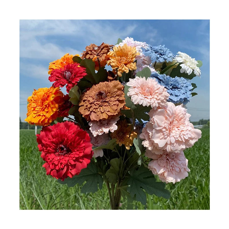 New 6 Head Artificial Gerbera Flowers  Chrysanthemum Arrangements  Flower Bouquet for Wedding Decoration