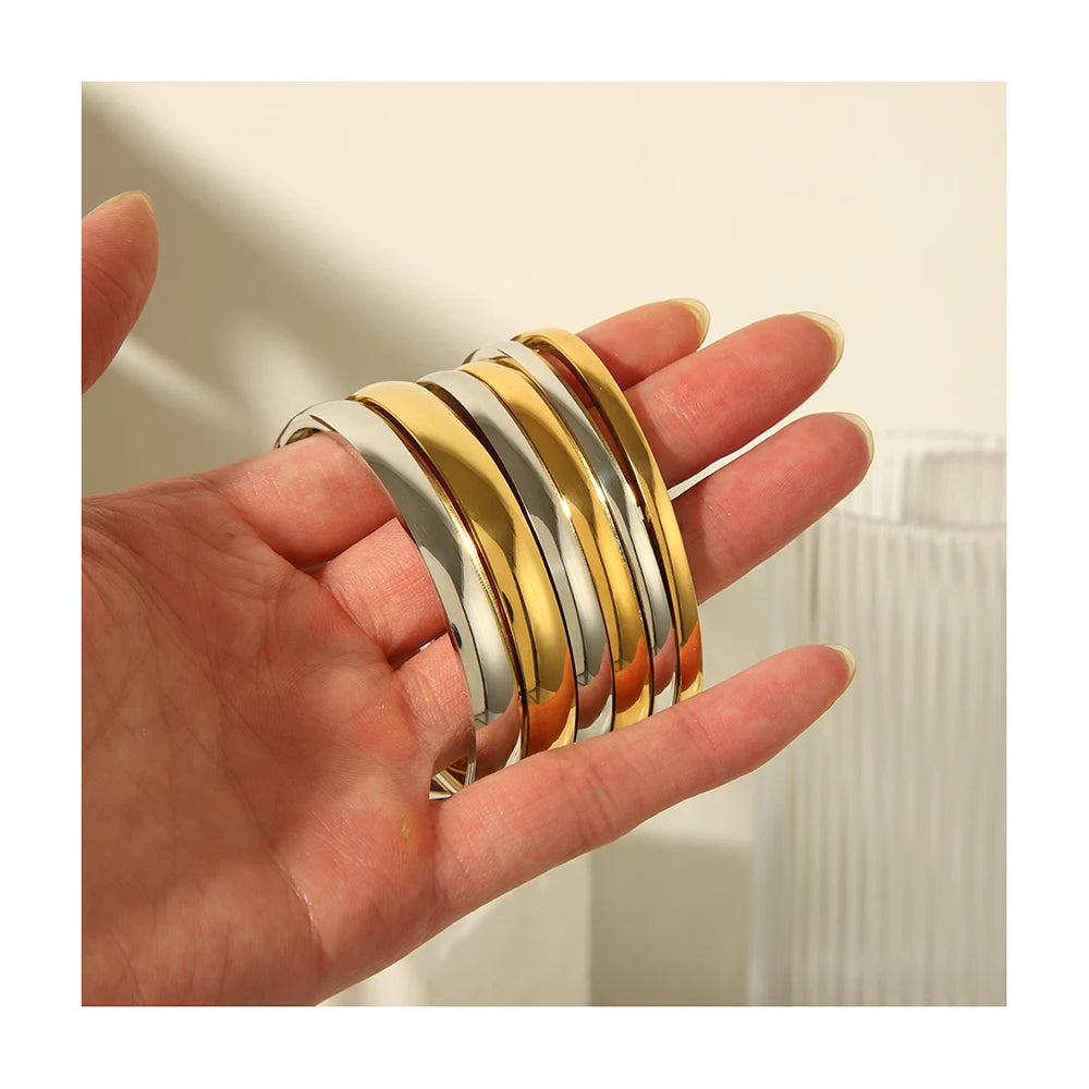 Minimalist Stainless Steel 18K Gold Plated Glamorous High Polished Spherical Surface Fashion Jewelry Bracelets & Bangles