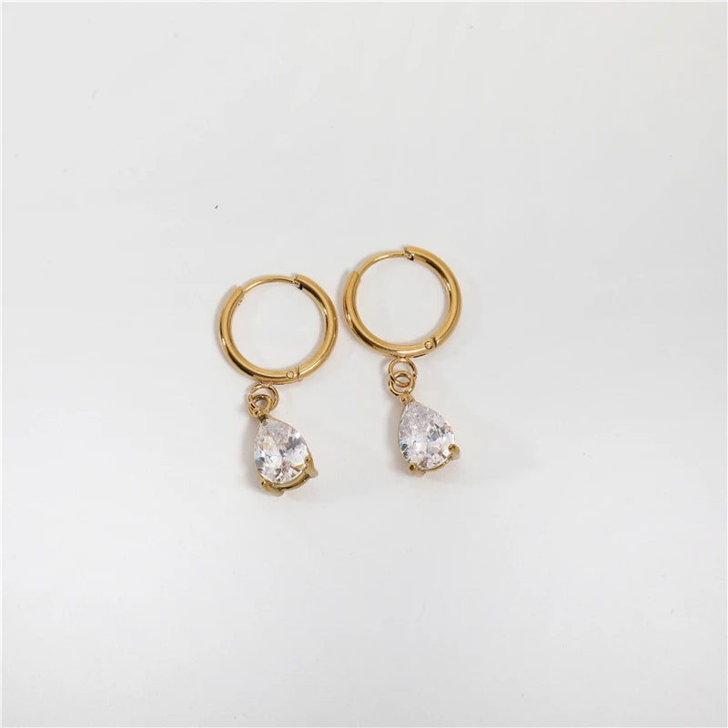 Fenny Light Luxury Water Drop Zirconia Pendant Hoop Earring Trend for Party Wholesale Stainless Steel Ladies Jewelry