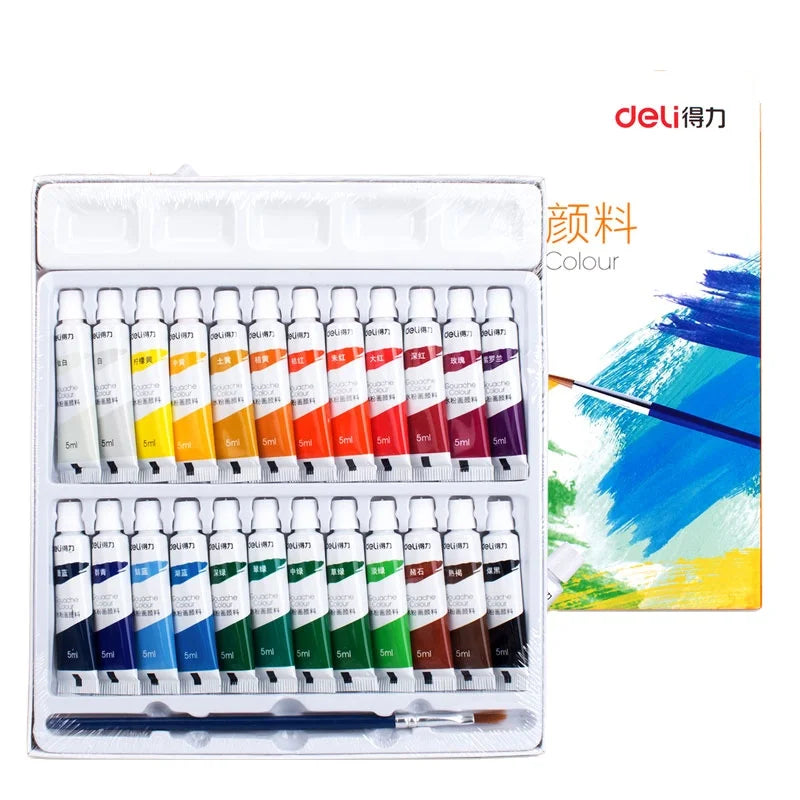 Deli 73864 24pcs/box 5ml Watercolor Paint Set Washable Kindergarten Painting Pigment 36box*24pcs=864pcs Per Carton Set