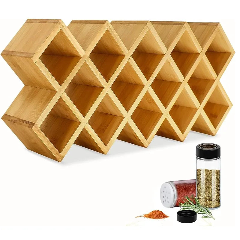 Bamboo Cross Spice Rack Organizer for Cabinet Wood Seasoning Rack Spice Organizer Holder for Kitchen Countertop Drawer