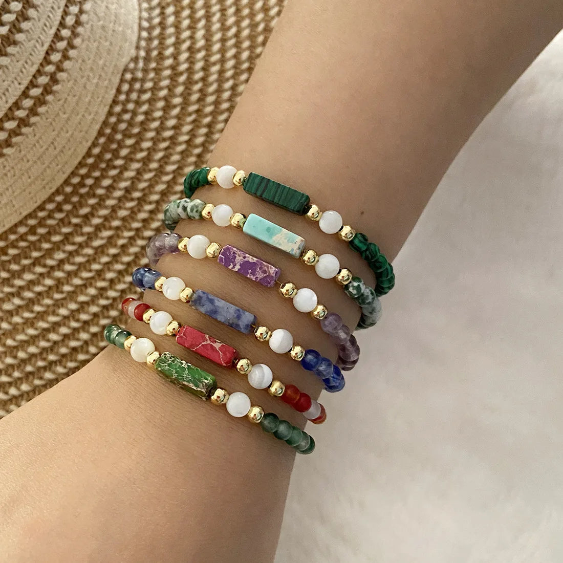 2025 New Trendy Natural Stone Beaded Bracelet Fashionable Geometric Beaded Bracelet for Women