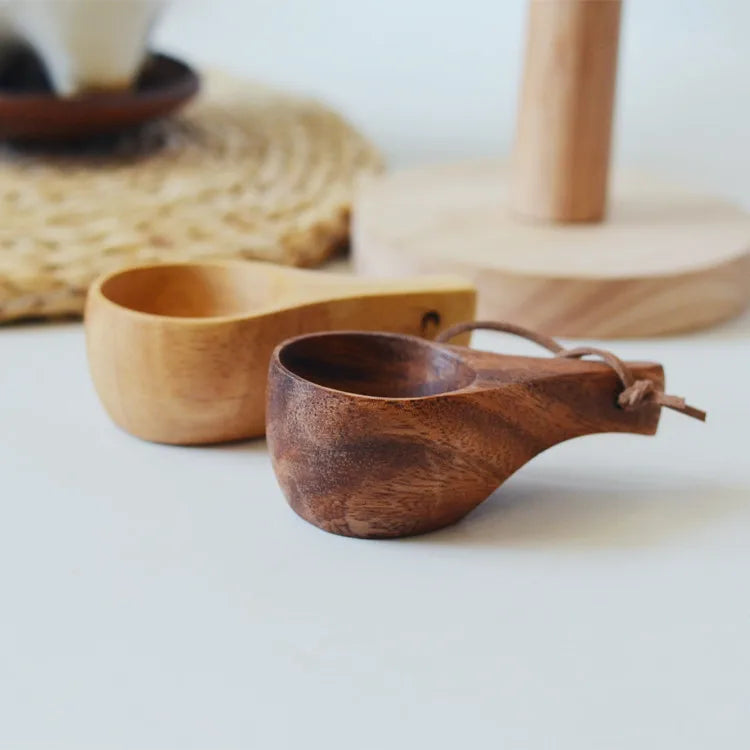 Hot Selling Eco-Friendly Mini Rubber Wood Cup Creative Portable Handmade Coffee Tea Milk Backpack Handle Wholesale Outdoor Cu