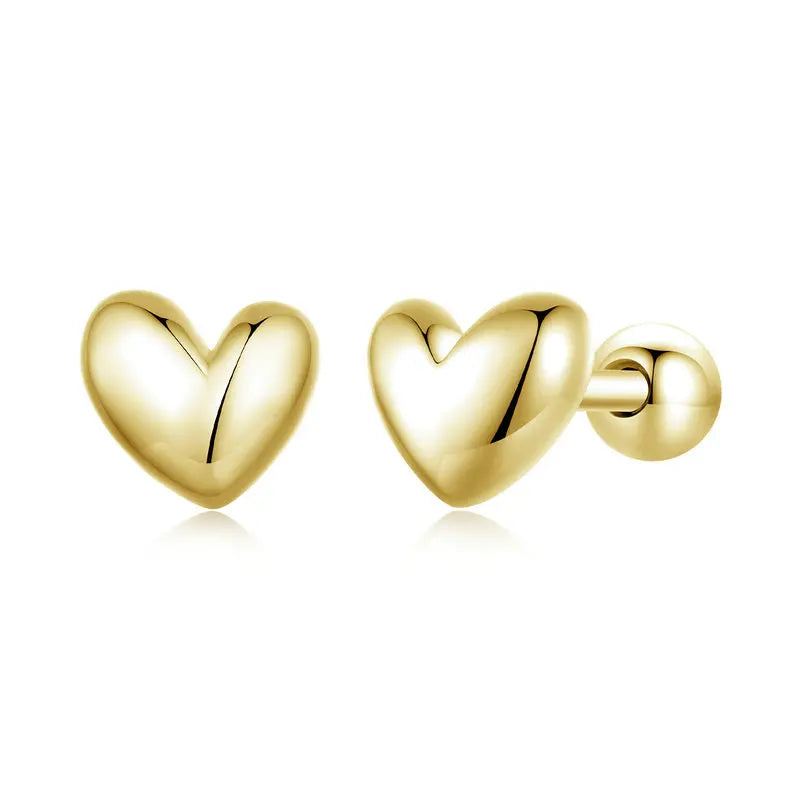 Love Gift Simple Women Gold Plated Ear Studs Girls Minimalist 925 Sterling Silver Heart Stud Earrings