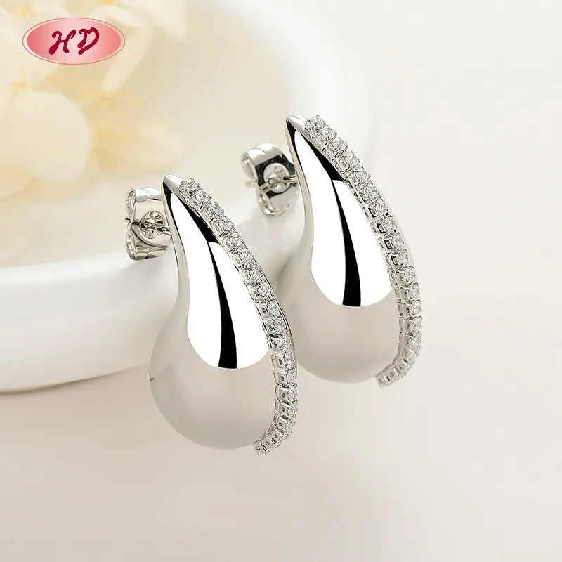 Brass Custom Chunky Big  Bottega Earrings Cubic Zirconia 18K Gold-Plated Women Water Drop Earring for Woman