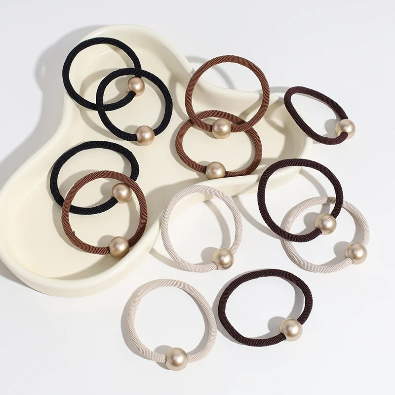 Gold String Bead Hair Rope Simple Elegant Elastic Hair Rubber Band for Women Girls Ponytail Fixed Hair Tie Accessories