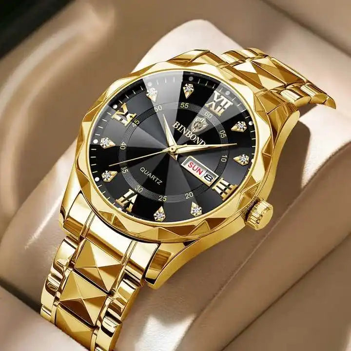 BINBOND Luminous 2521 Quartz Waterproof Fashion Watch for Men Date Stainless Steel Wrist Watches
