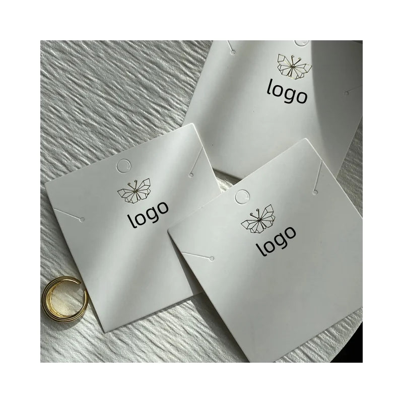 Custom Personalized White Holder Packaging Card Thank You Card Swing Hang Tag Paper With Logo for Necklace Jewelry