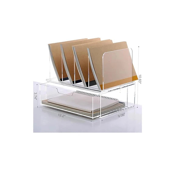 Acrylic Desk Organizer 4 Upright Section File Holder for Office Organization and Storage Clear Desktop Paper Organizers 1 Pac