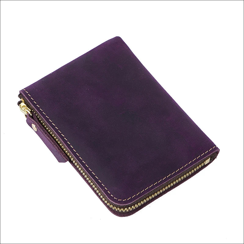 Handmade Genuine Leather Short Unisex Vintage Crazy Horse RFID Durable Zipper Customized Logo Dot Pattern Credit Card Money C