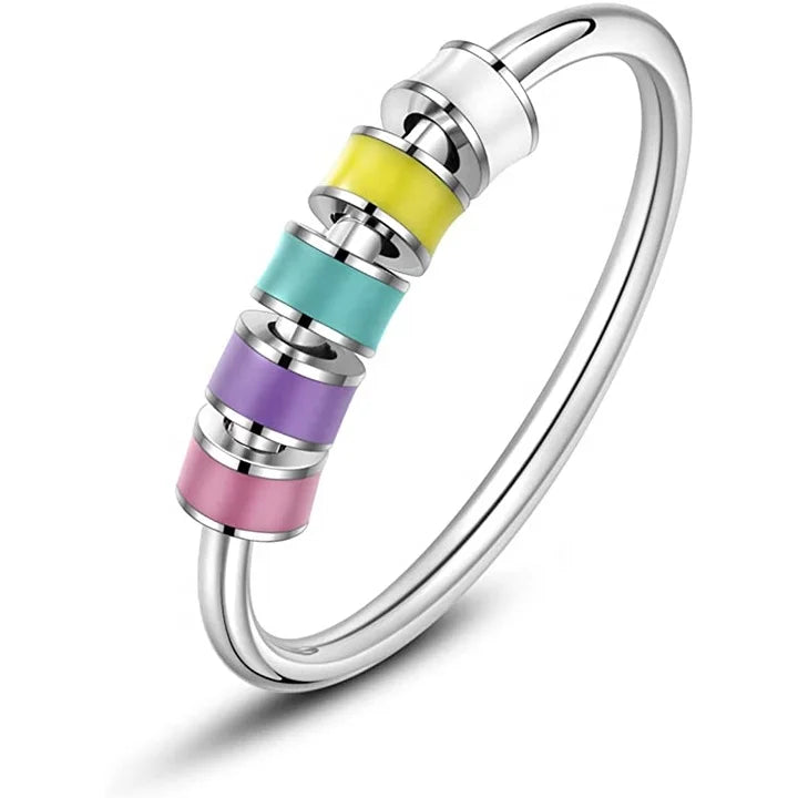 2024 New Stainless Steel Spinner Rings Color Beads Relief Rings Aesthetic Jewelry Enamel Fidget Rings for Anxiety