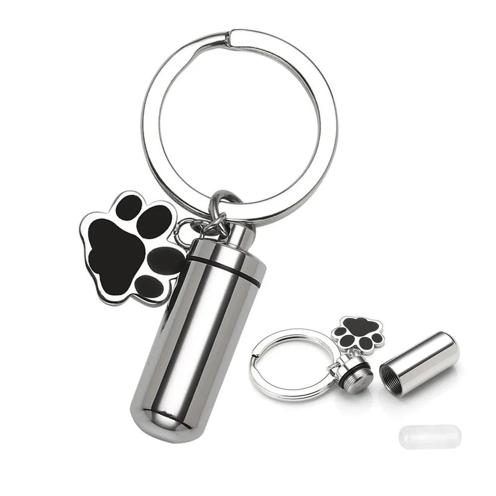Custom Waterproof Cremation Pet Urn Key Chains for Dogs Ashes Stainless Steel Cylinder Cat Dog Urn Cremation Keepsake Memoria