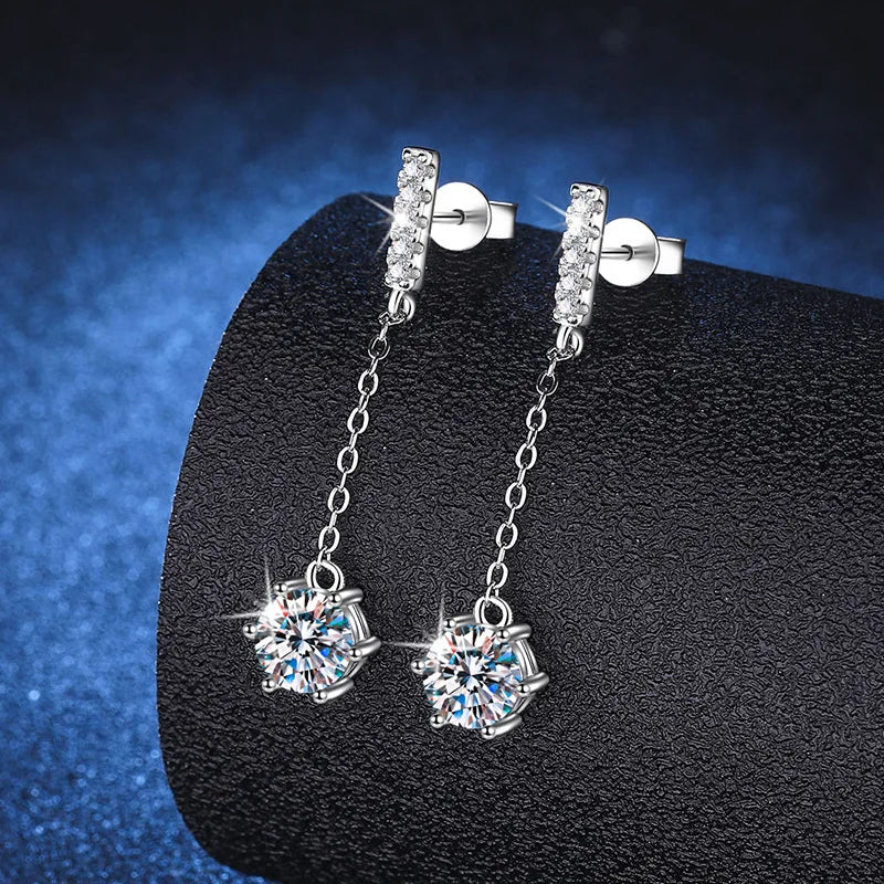 S925 Sterling Silver Earrings Korean Tassel Six Claws D Colour Moissanite Diamond Earrings