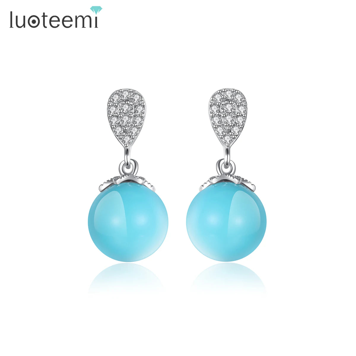 LUOTEEMI Woman Pearl Drop Fashion Gold Cute Earing Elegant Trendy Zirconia Wholesale Blue Sea Shell Earring