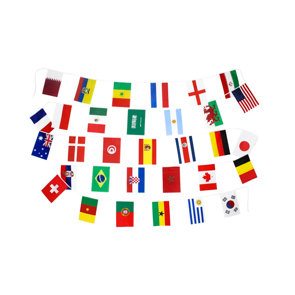 Ready to Ship 100% Polyester 14x21cm 32 Countries String Bunting Flag
