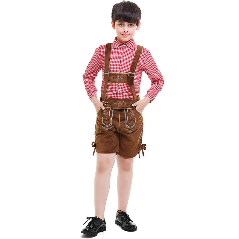Oktoberfest Costume Kids Boys Plaid Shirt Suspender Bavarian Festival Beer Party Carnival Costumes