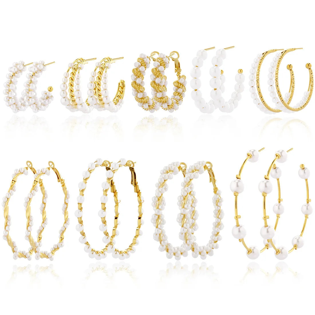 New Handmade Twisted Pearl Hoop Earrings for Women Knitting Earring