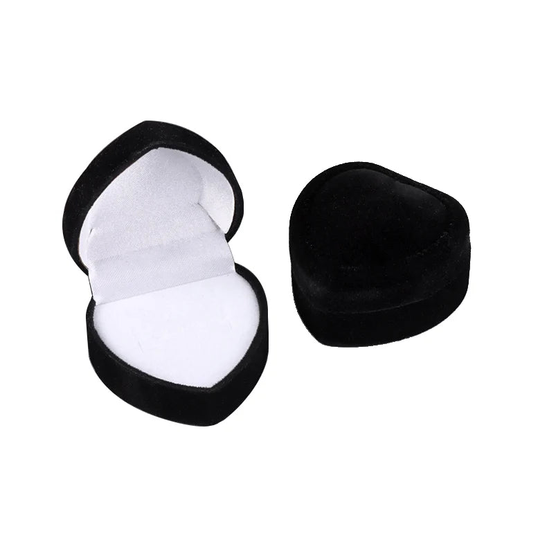Romantic Wedding Proposal Heart Shape Small Box Flocking Black Velvet Jewelry Package Box
