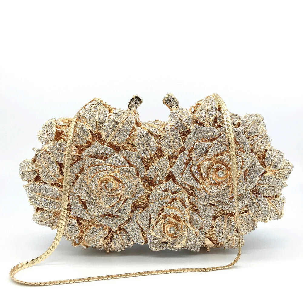 Daiwei Factory Wholesale Flower Style Metal Diamond Purse Luxury Crystal Bags Women's Rhinestone Evening Bags Handbag in Stoc