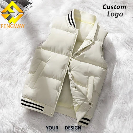 Fengway Custom Men's Winter Puffer Vest Plus Size Thicken Warm Waistcoat Windproof Washed Techniques Sport Casual Sleeveless