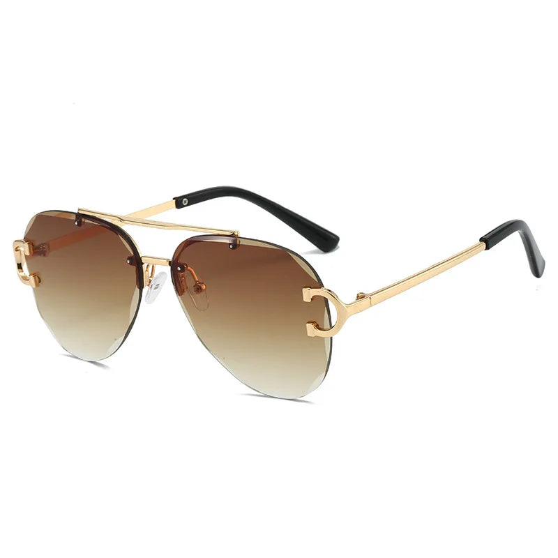 2024 Fashion Wholesale Rimless Sunglasses Men High Quality Oversized Metal Eye Glasses Frames Uv400 Custom logo